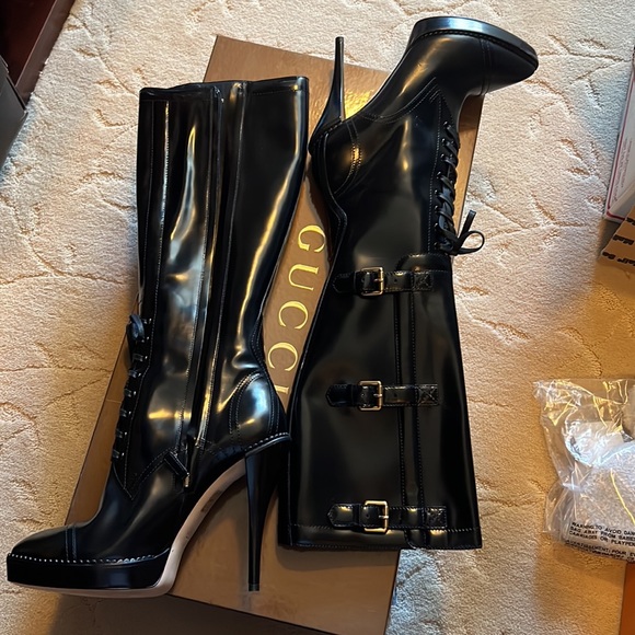 Gucci Riddle Leather Moto Boots Black Leather Gold Hardware size: 41 (11) - Picture 3 of 12